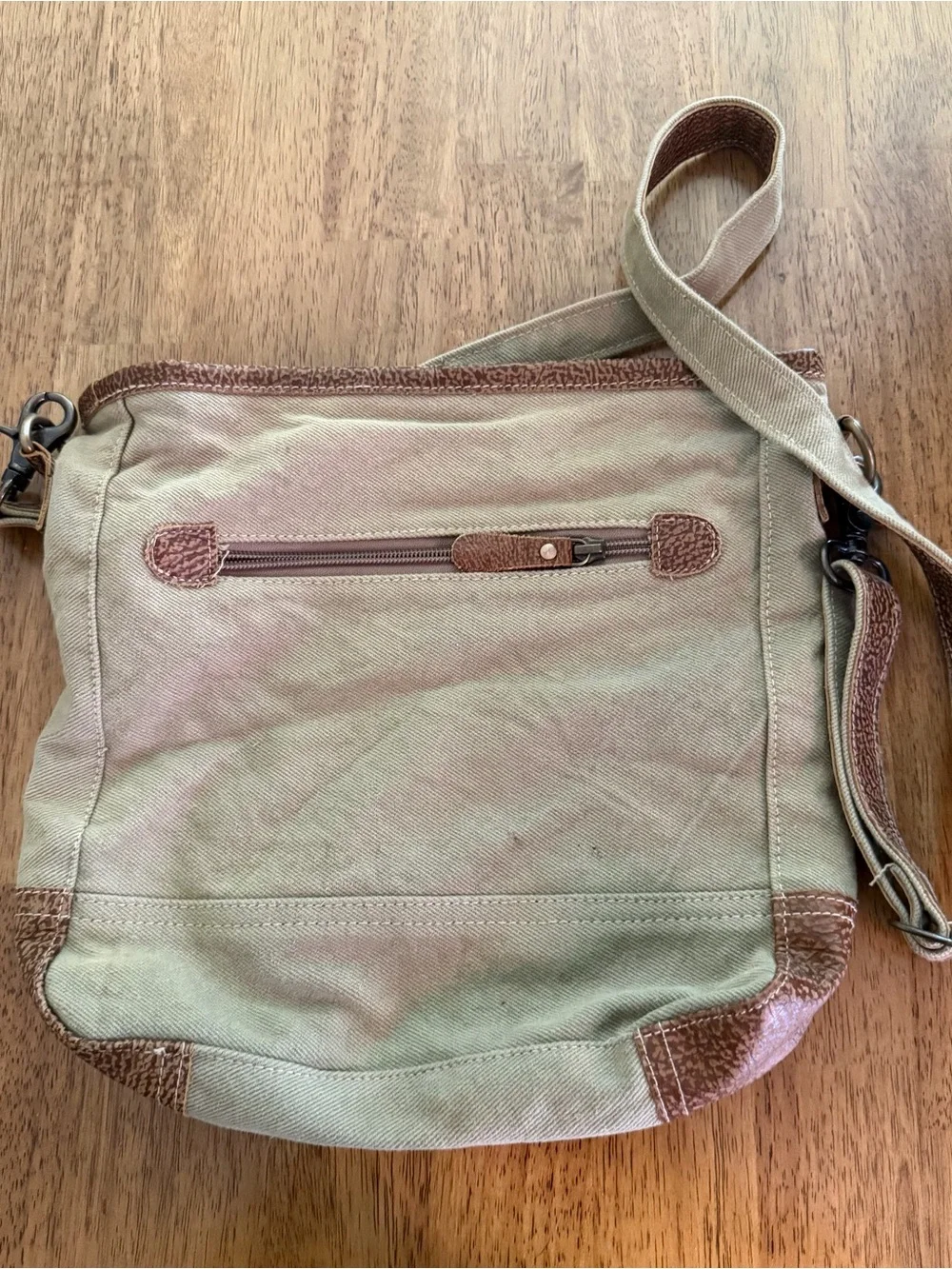 Myra Bag Canvas & Leather Crossbody Bag with Blue Floral Tapestry - Picture 2 of 3